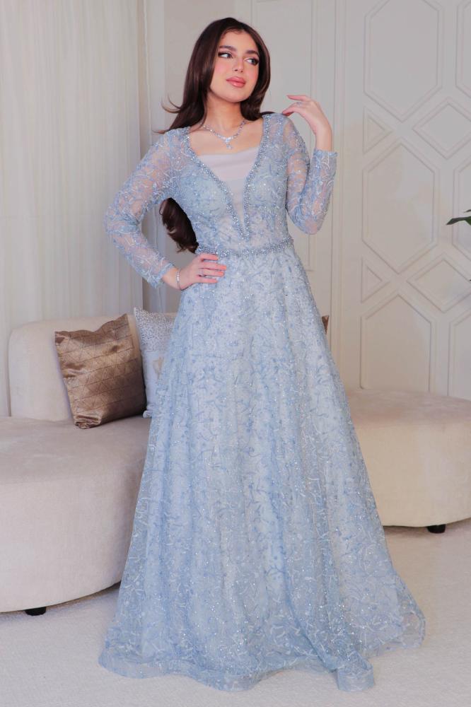 فستان سهرة طويل مزين بالفصوص المقاس:(3XL)