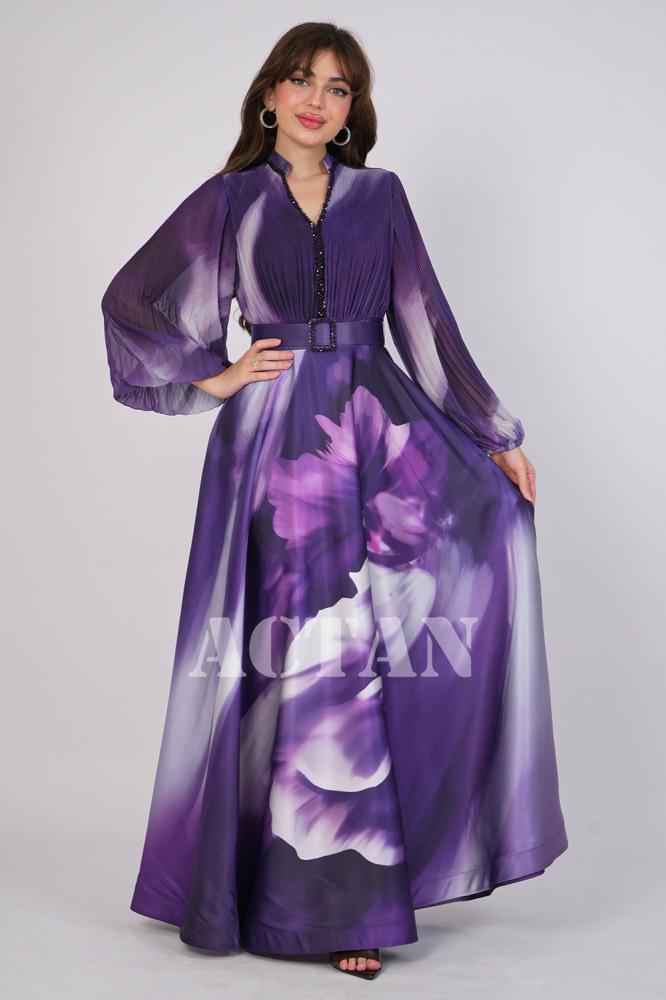 Purple Floral Print Maxi Dress المقاس:(M - 38)