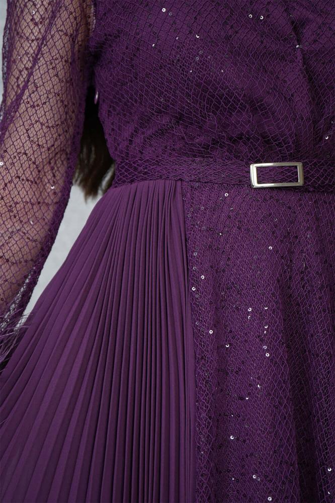 Sequin maxi dress with sheer sleeves in mauve المقاس:(M - 38)