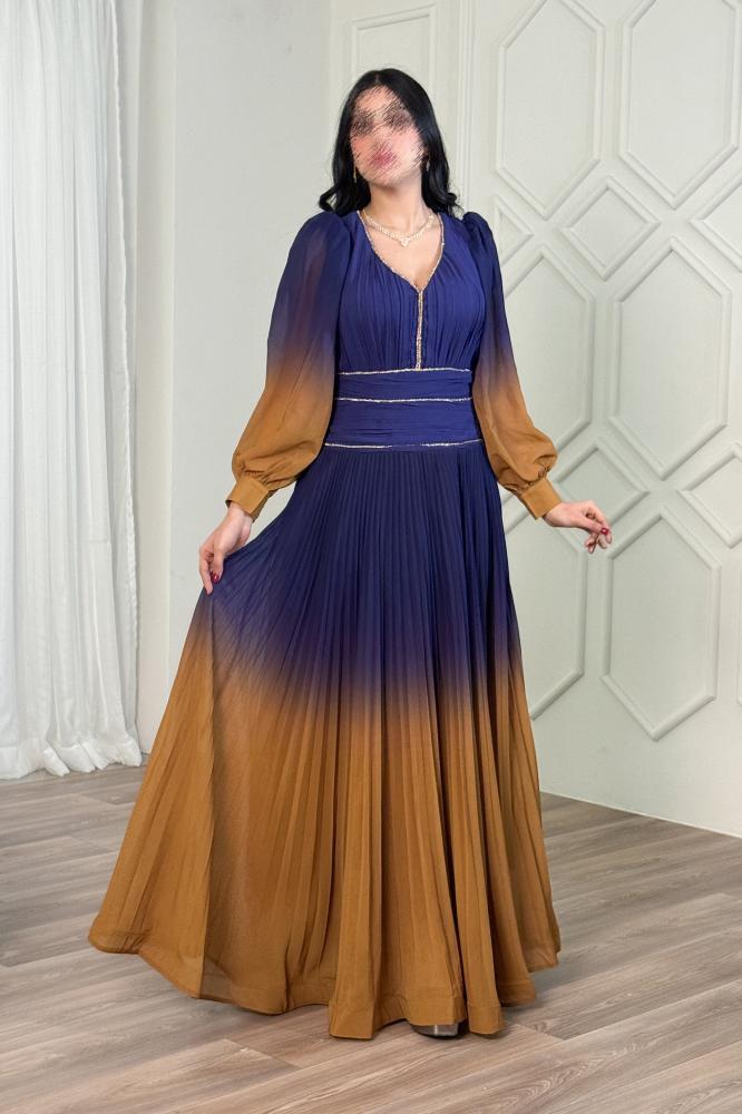 Purple Long Sleeve Chiffon Evening Dress المقاس:(L - 40)