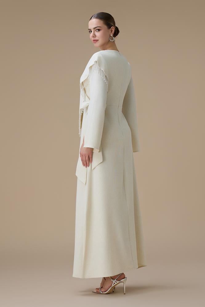 فستان بيج طويل برباط جانبي المقاس:(XXL - 44)