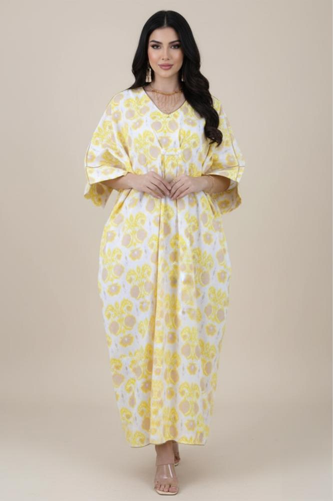 Yellow butterfly print jalabiya المقاس:(Free Size)