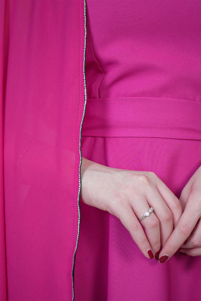 Elegant cape midi dress with embellished fuchsia color المقاس:(L)