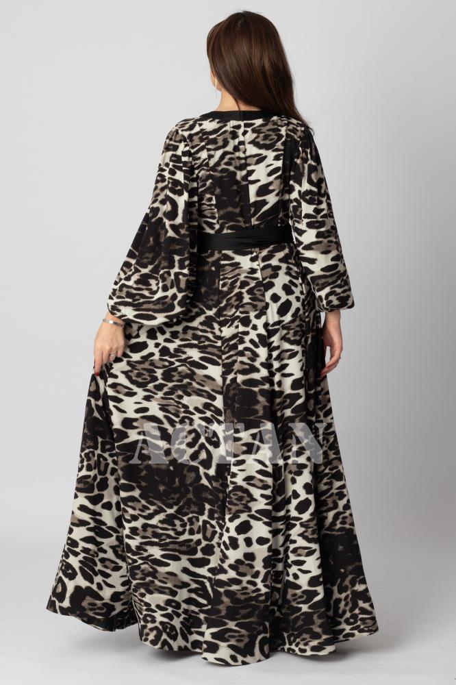 Black leopard print long dress المقاس:(XXL - 44)