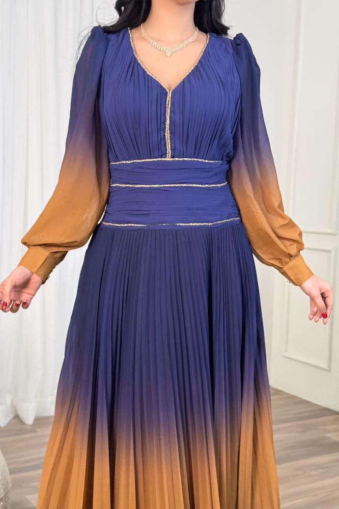 Purple Long Sleeve Chiffon Evening Dress المقاس:(L - 40)