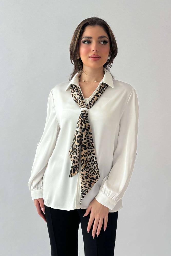Sugar leopard print satin blouse with tie المقاس:(XL - 42)