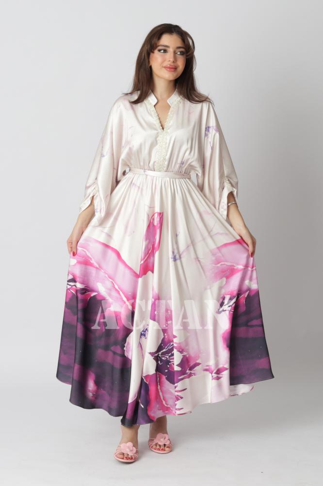 Beaded Satin Maxi Dress المقاس:(XL-42)
