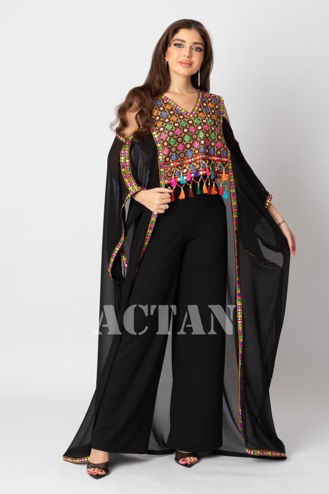 chiffon jumpsuit with fringe المقاس:(L)
