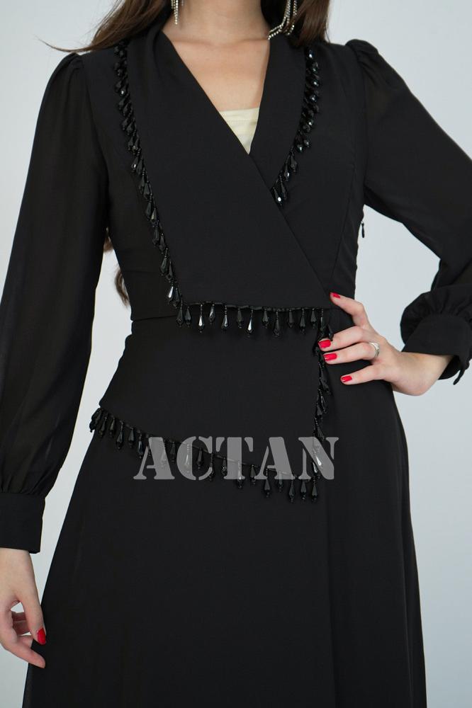 Long black fringed dress المقاس:(S - 36)