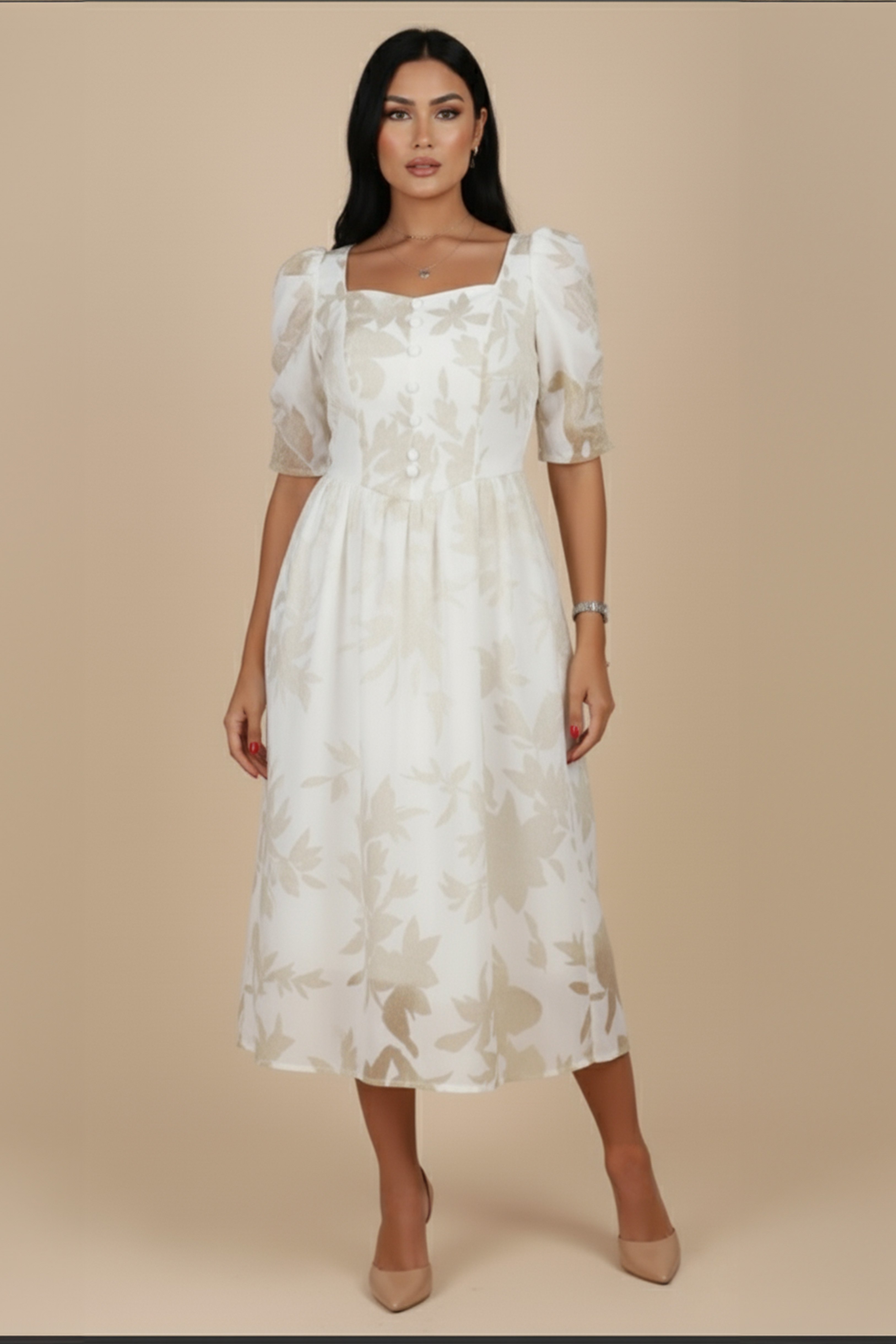 Midi organza dress with sleeves