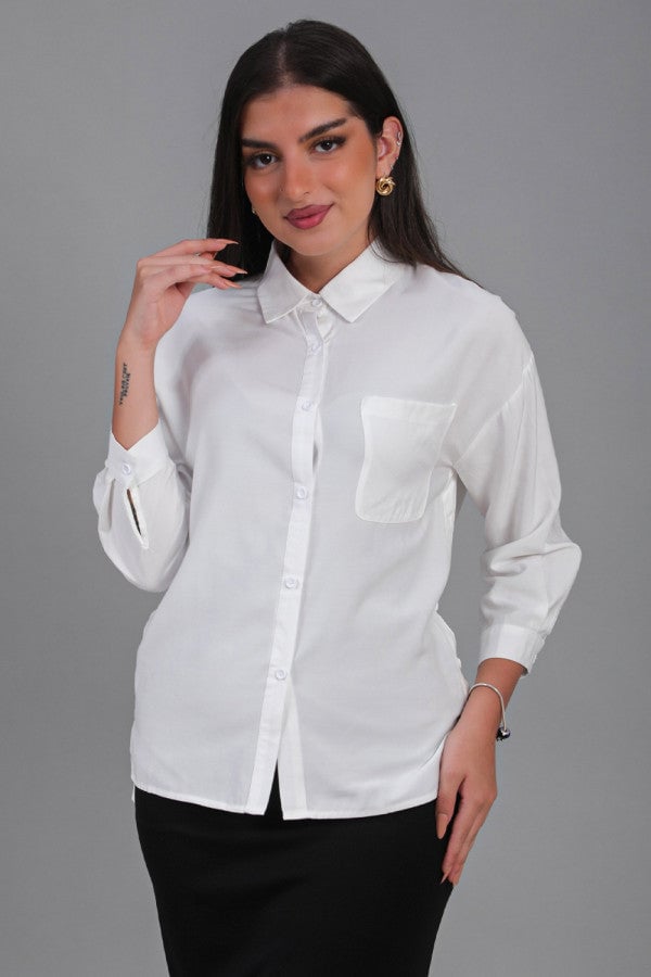 White button-down shirt with side buttons