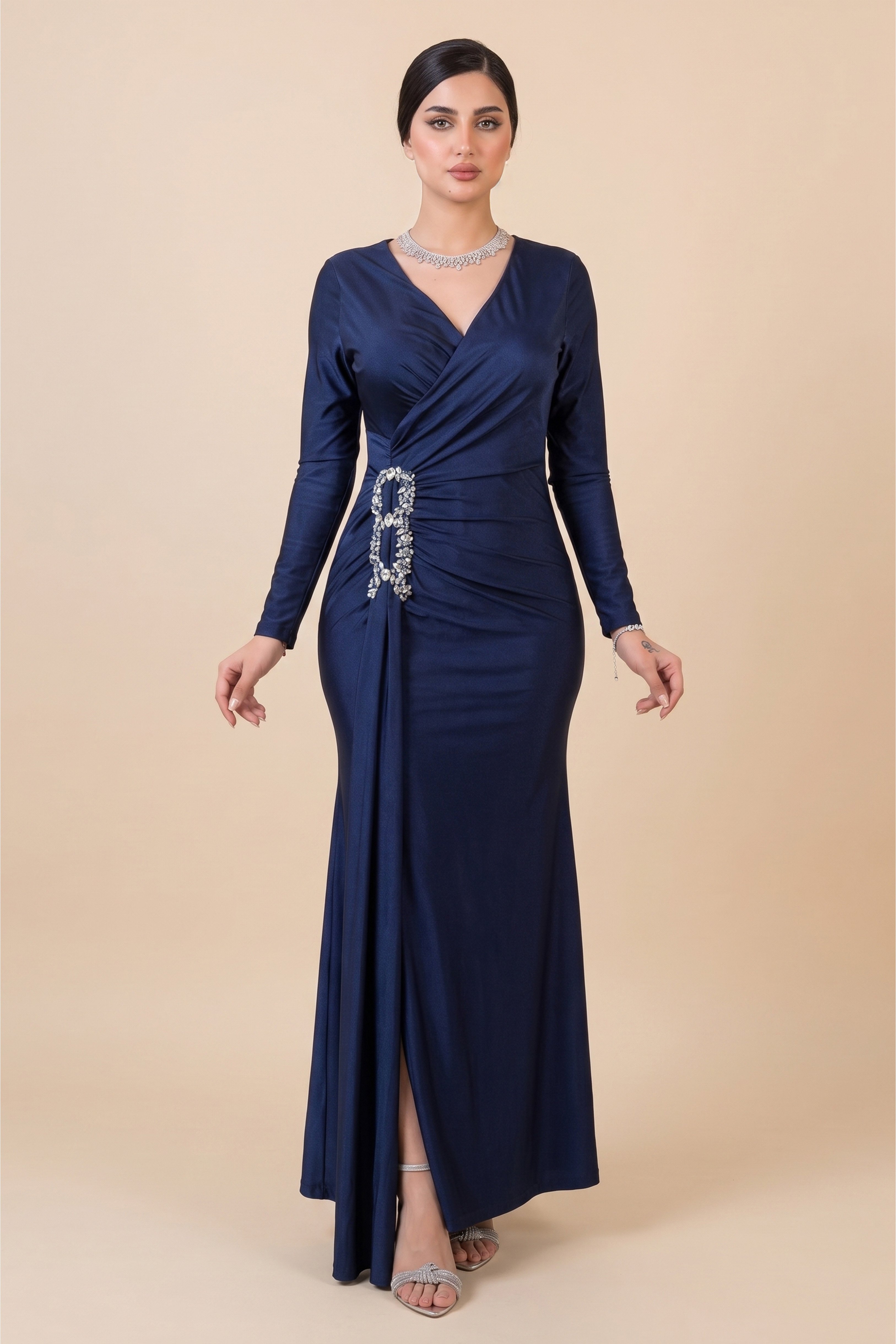 chinese dress ladies Agatha Maxi Dress — Dark Blue V-Neck