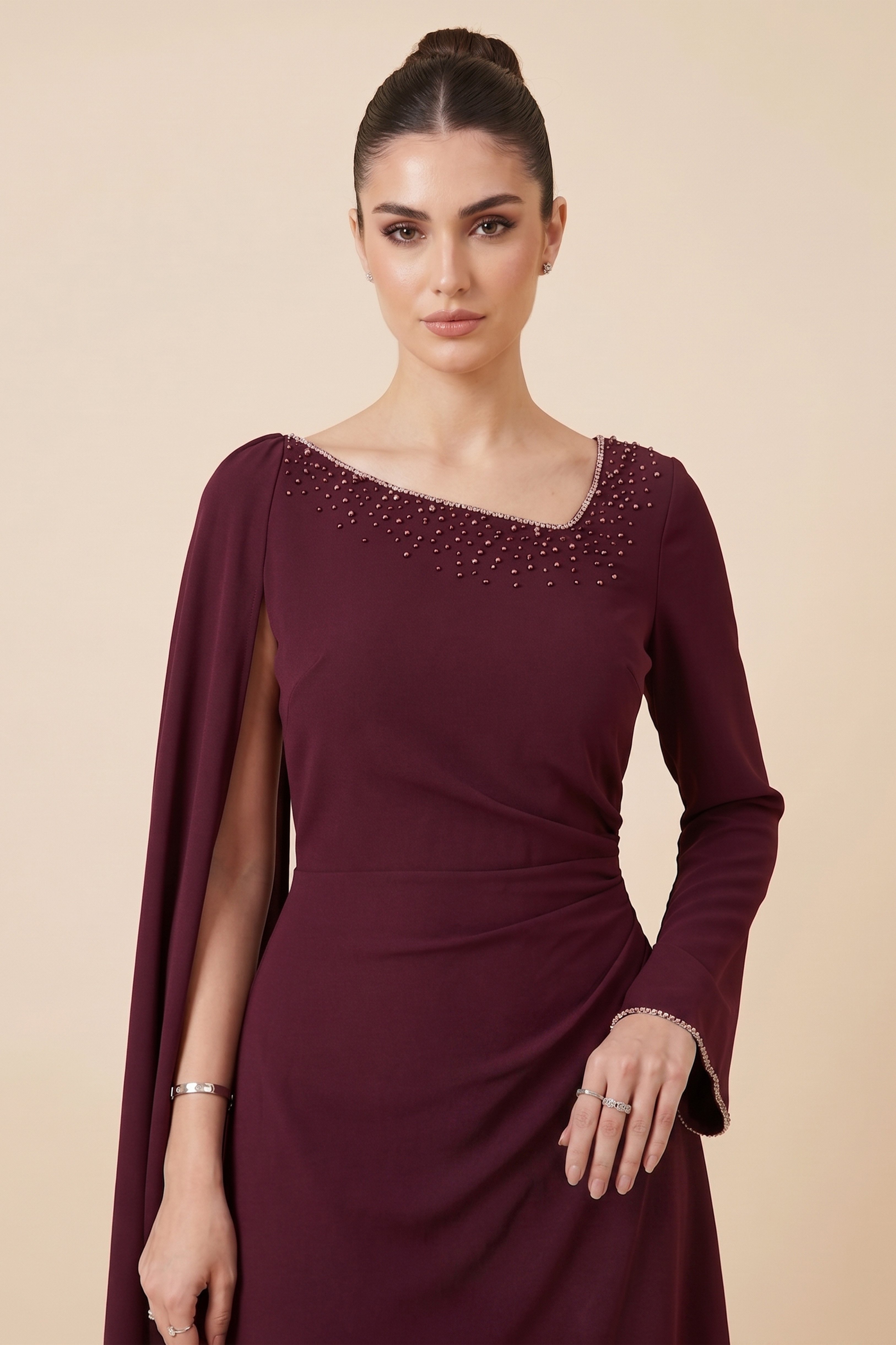 burgundy maxi dress with scarf Rib-Knit Scarf-Detail Halterneck Maxi Dress in Wine - L main image 0