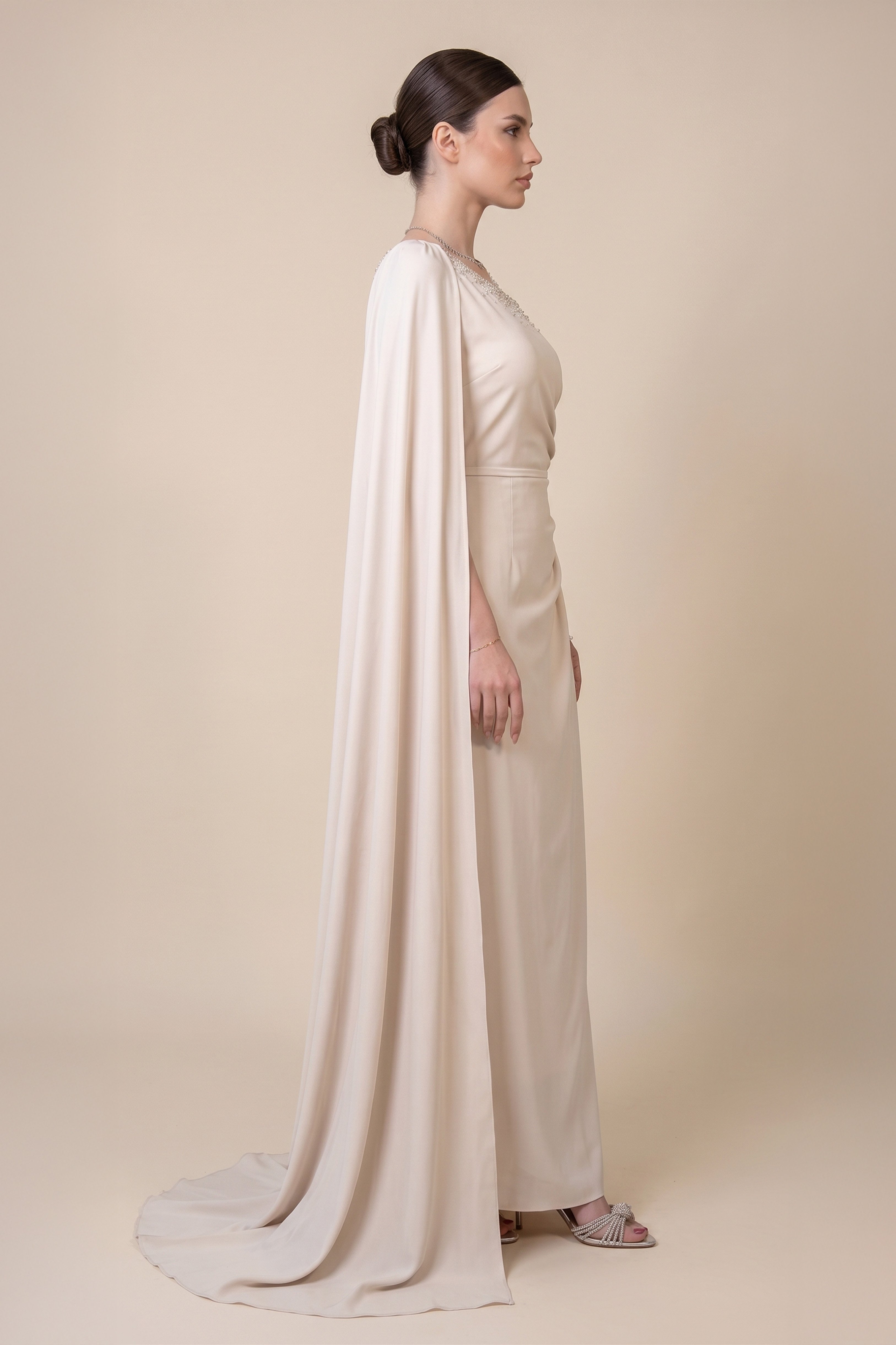 beige dress with scarf Beige bridal dress 6 US / Seashell main image 0
