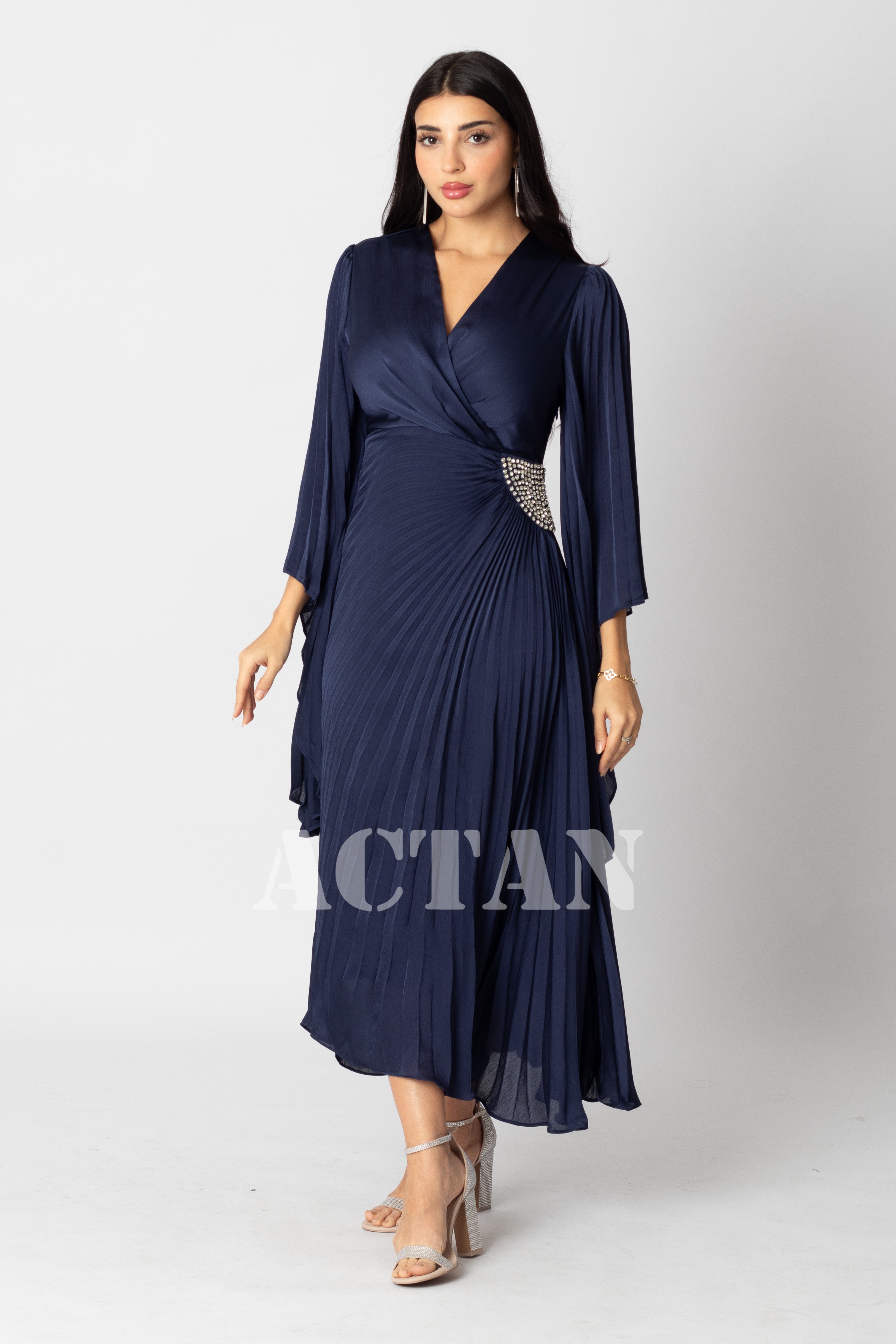 Pleated satin midi dress