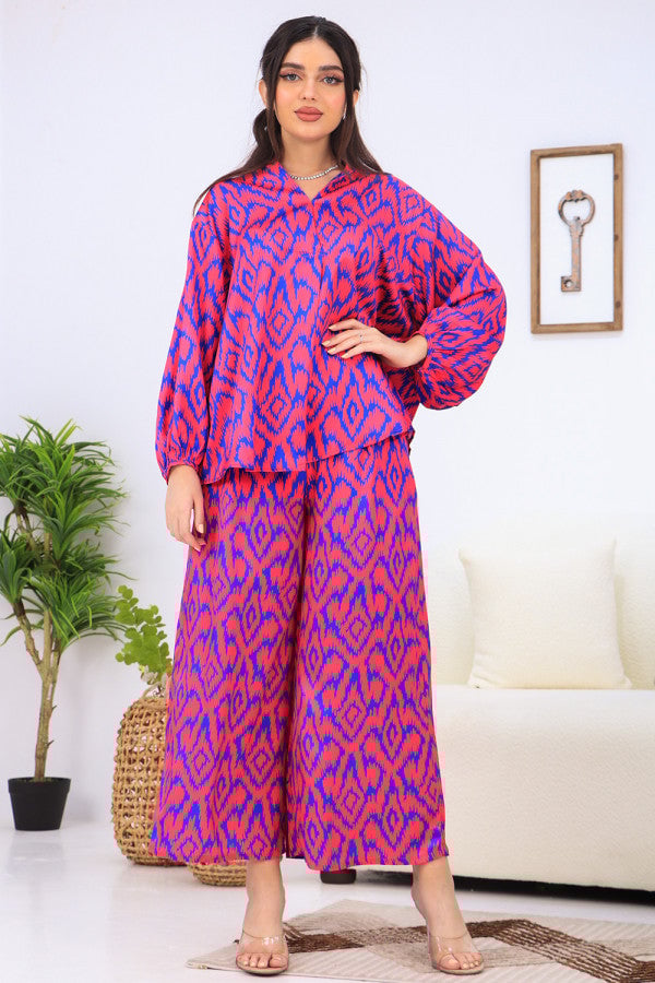Fuchsia wide-leg pants and blouse set