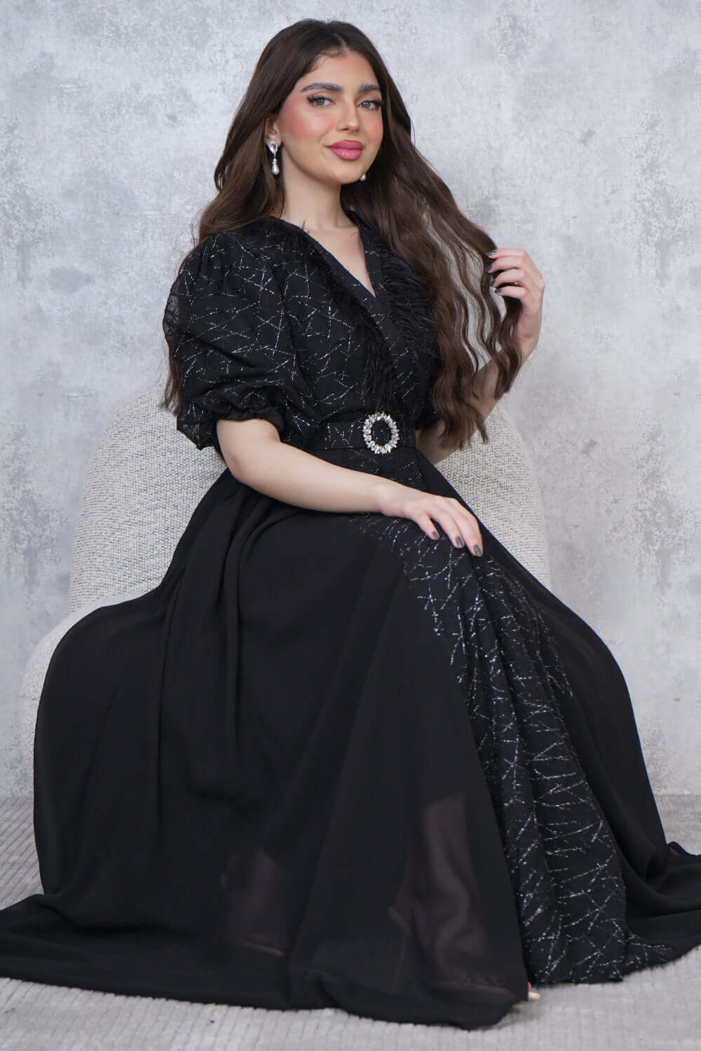 Black long dress with puff sleeves