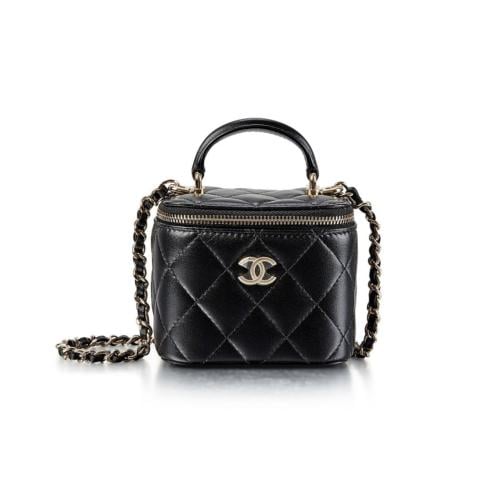 Black Quilted Lambskin Micro Vanity Gold Hardware