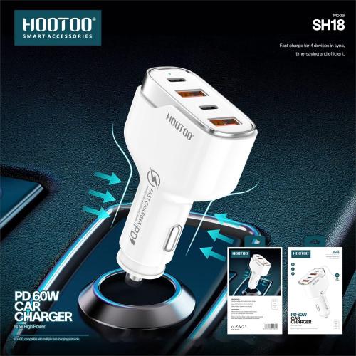 HOOTOO - شاحن سيارة 60W منفذين USB منفذين PD