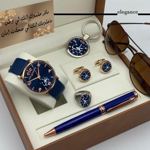 بوكس رجالي بالاسم والصورة ساعة ونظارة مع القلم