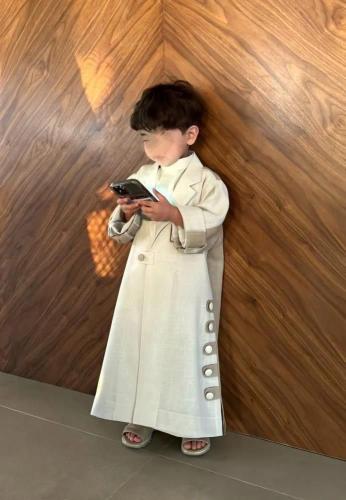 دقلة العيد للأطفال مطرز بالاسم قماش لينن ولون بيج...