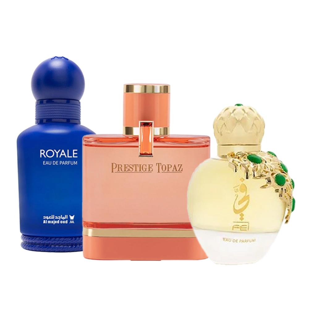 Royal Perfume Set 100 ml, Prestige Topaz Perfume 100 ml, and