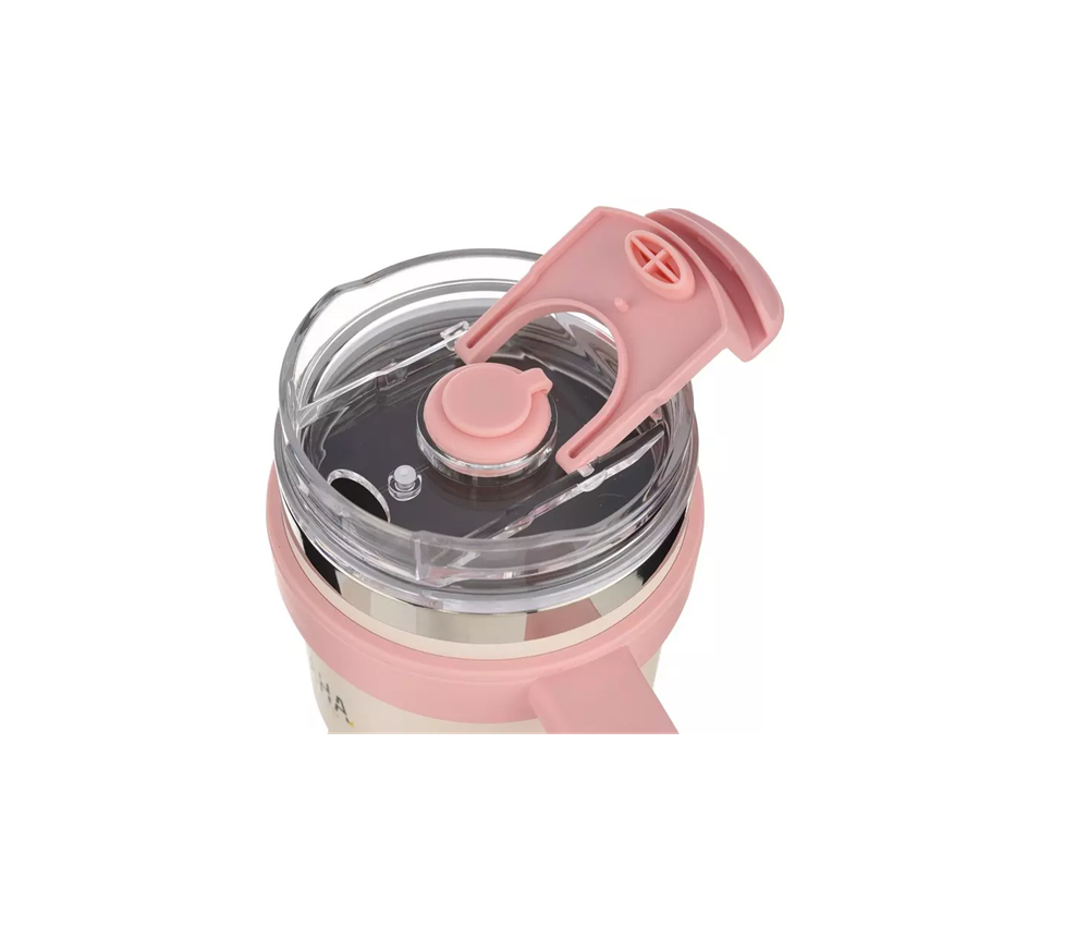 كوب حافظ للحرارة شاها 780 مل مع مصاص للشرب لون ابيض ووردي Shaha Vacuum Bottle 311115116