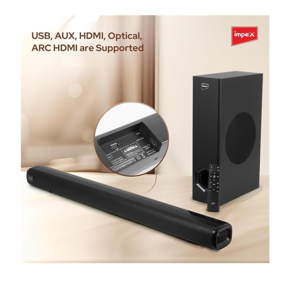 ساوند بار امبكس مع مضخم 2.1 بقدرة 80 واط لون اسود Impex Sound Bar with Subwoofer SB6000