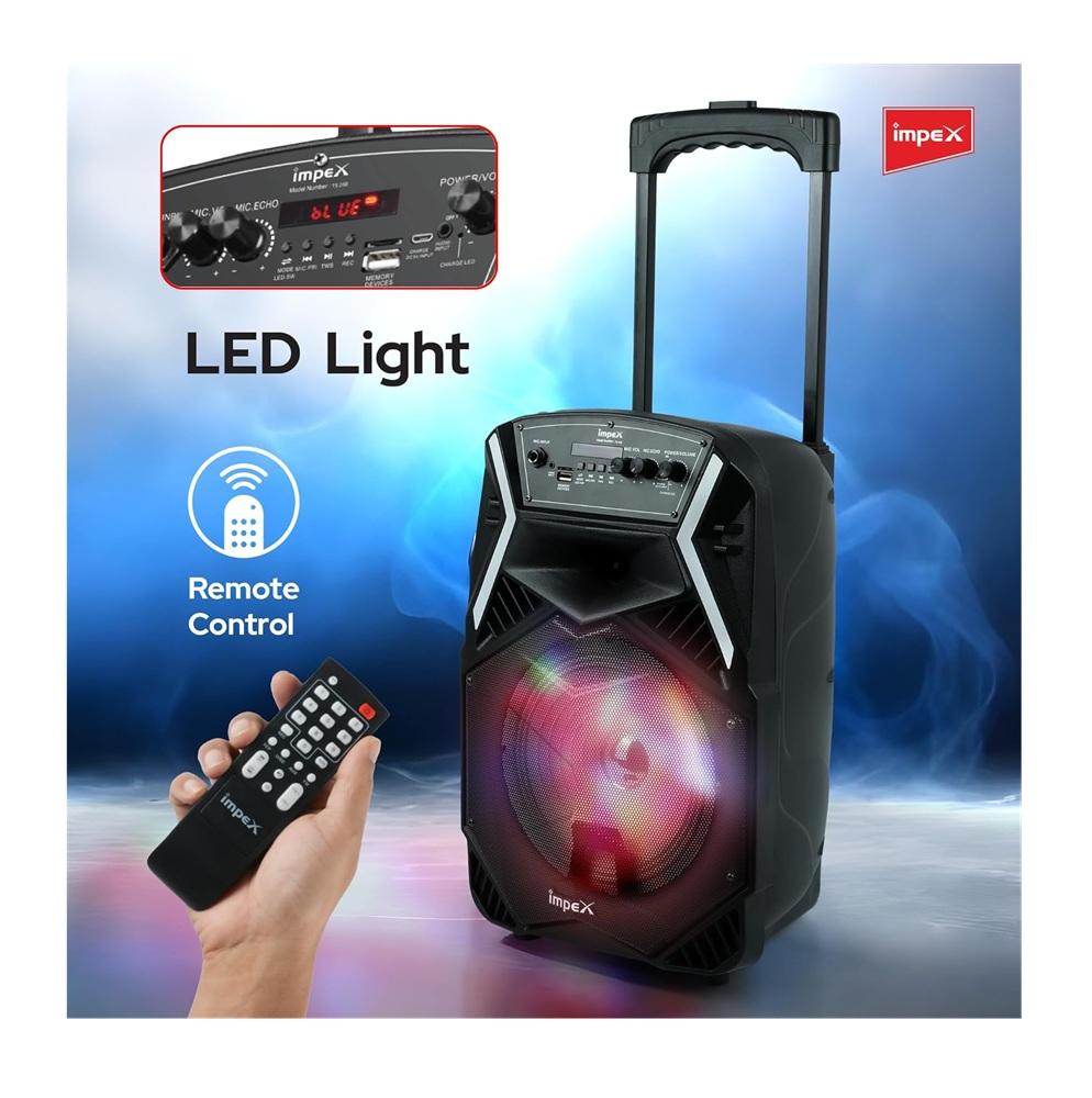 مكبر صوت امبكس 12 بوصة ترولي بلوتوث 800 واط قابل للشحن مع ريموت ومايكروفون Impex Portable Bluetooth Speaker TS25B