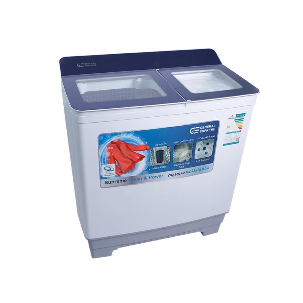 غسالة ملابس جنرال سوبريم حوضين 18 كج General Supreme Twin Tub 18 Kg Top Load Washing Machine GSTG180KS