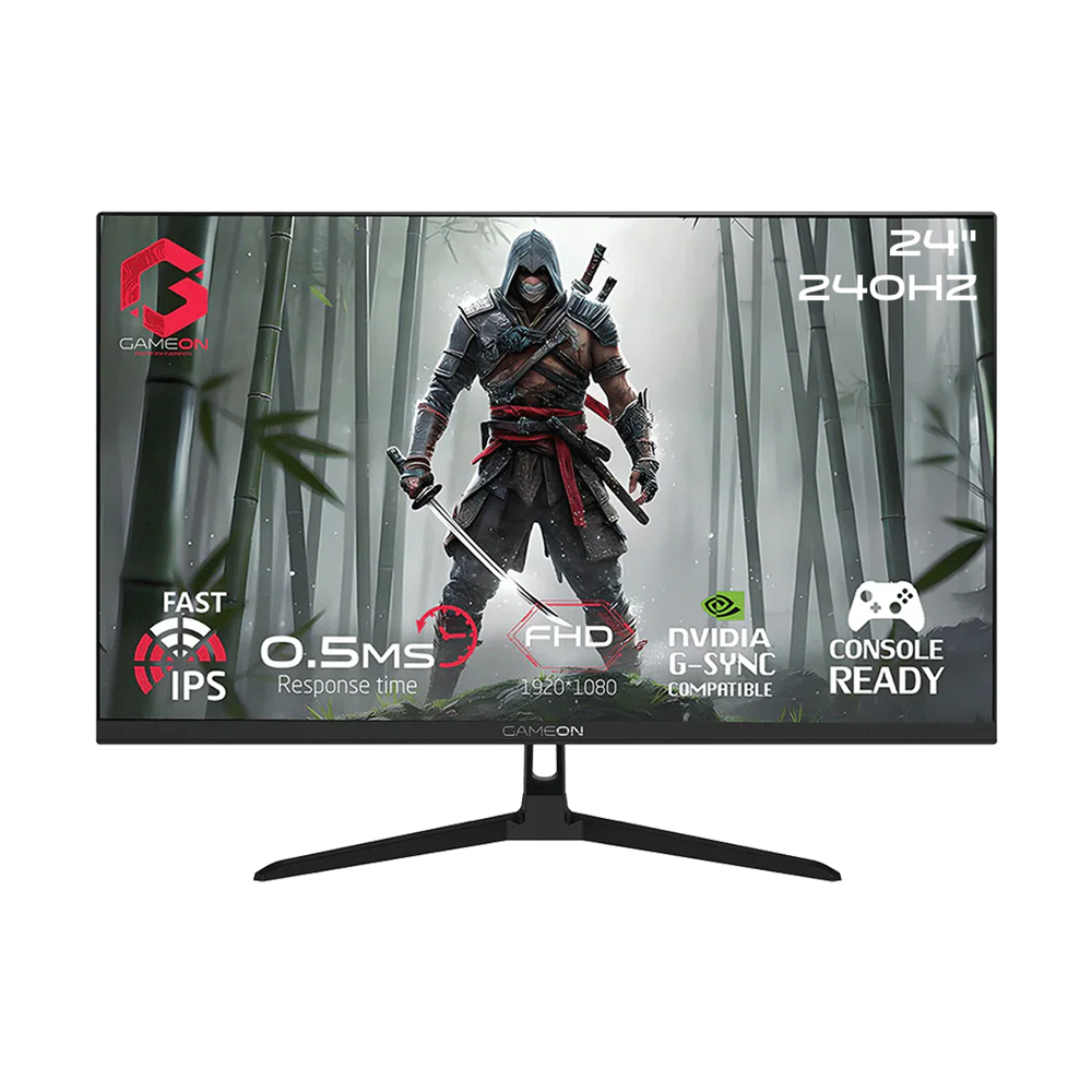 شاشة العاب احترافية جيم اون 24 بوصة 240 هيرتز 2.1 HDMI معدل تحديث 0.5MS لون اسود Gameon FHD1080P GOESP24240IPS
