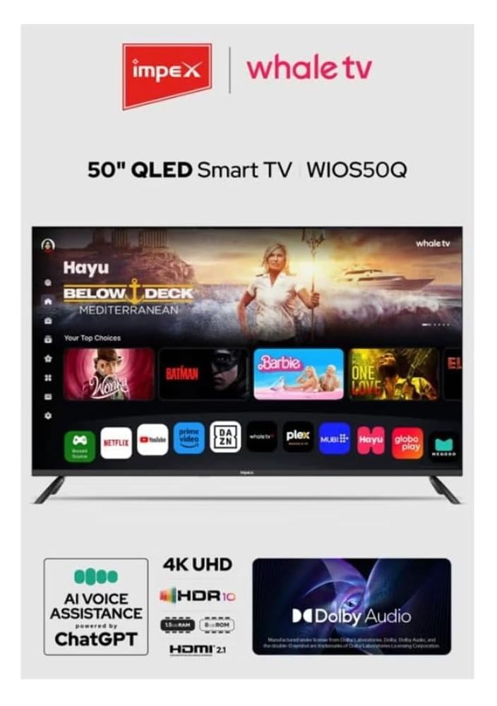 شاشة ويل سمارت 50 بوصة كيوليد 60 هيرتز رسيفر داخلي WHALE TV Smart QLED 50 Inch WIOS50