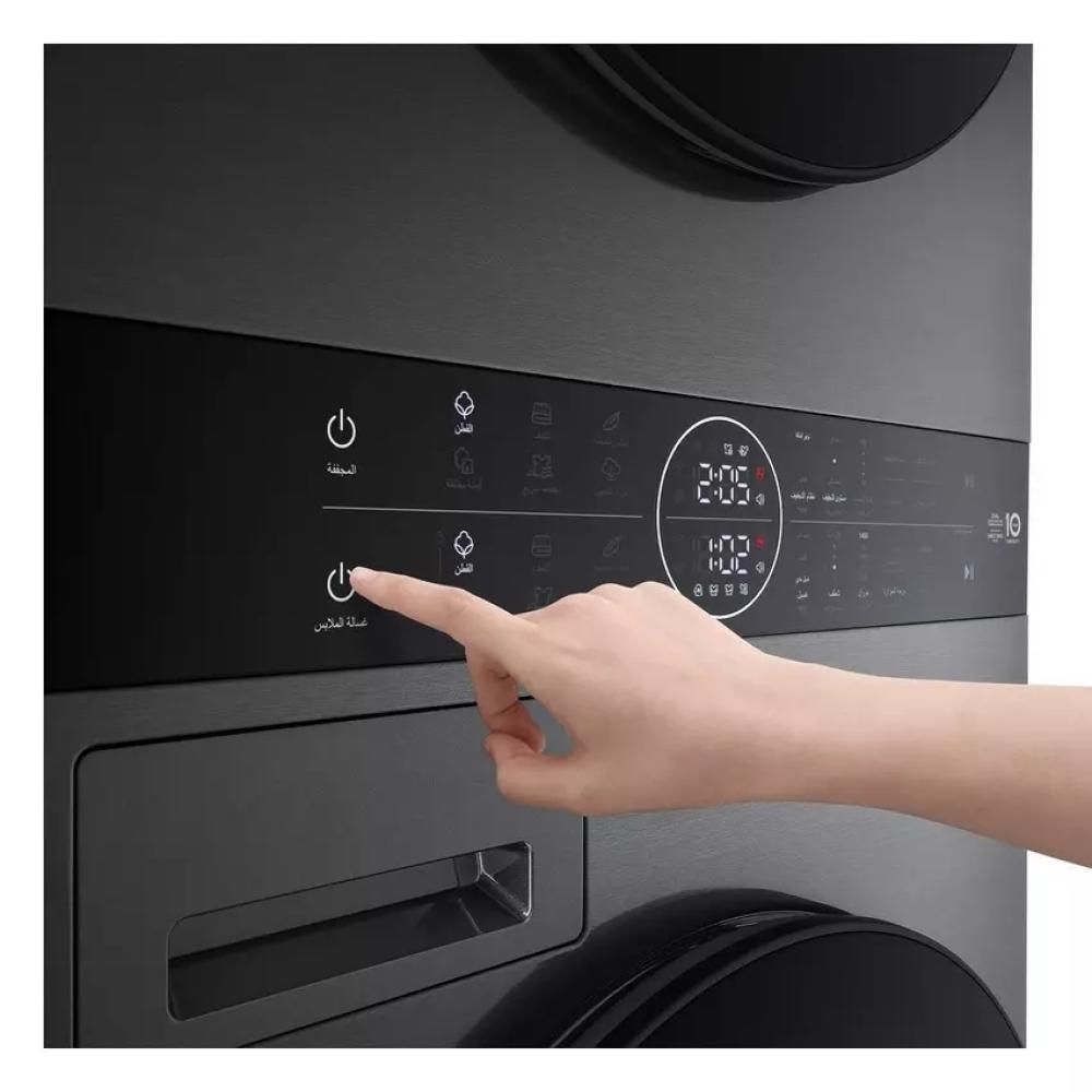 ال جي غسالة ونشافة دورين غسيل 13 كيلو تنشيف 10 كيلو فضي بلاتيني أسود LG WashTower WK1310BST Black Steel