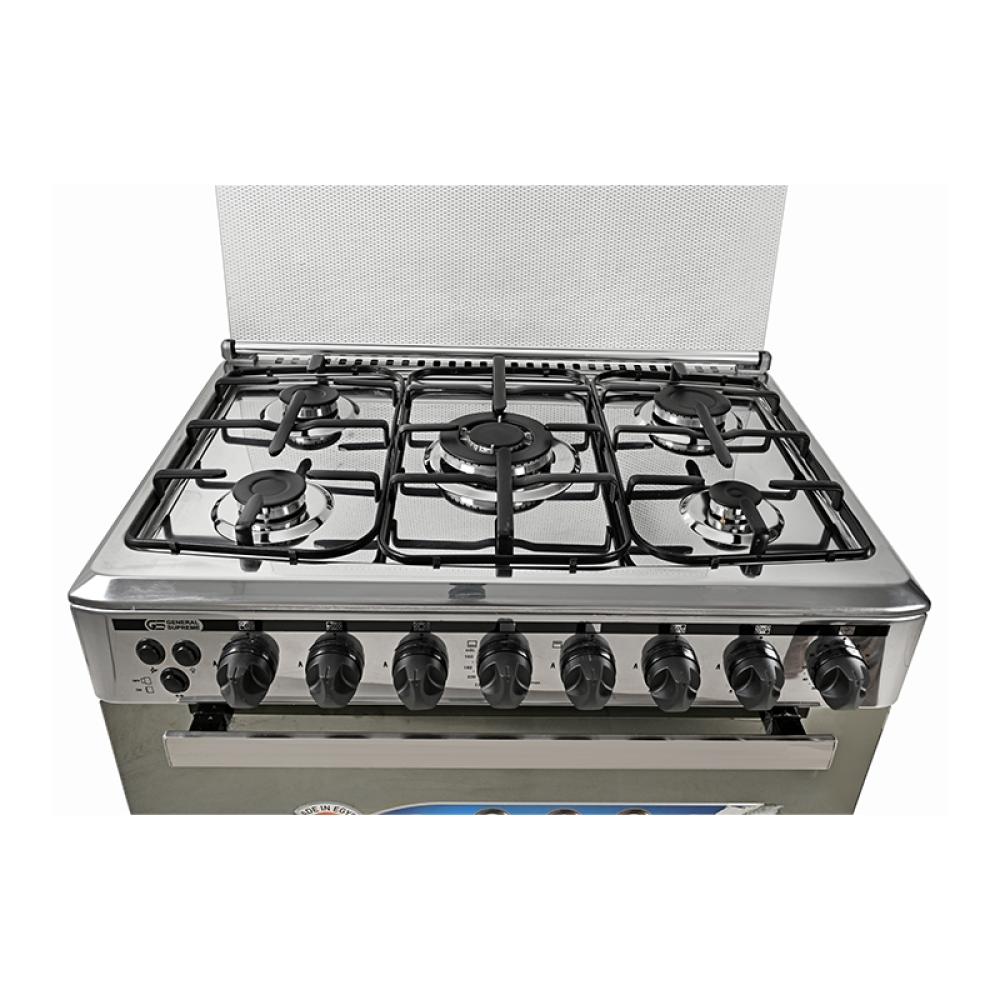 جنرال سوبريم فرن غاز 5 عيون 55*80 سم استيل اشعال ذاتى General Supreme GS8055FNGS