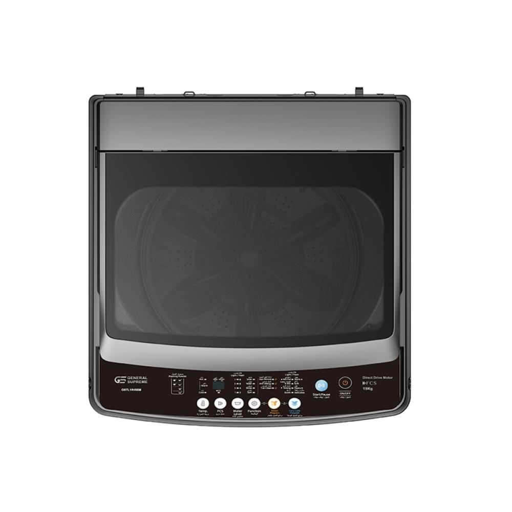 غسالة ملابس جنرال سوبريم اوتوماتيك فتحة علوية 19 كج فضي غامق General Supreme Top Load Washing Machine GSTL19V8SM