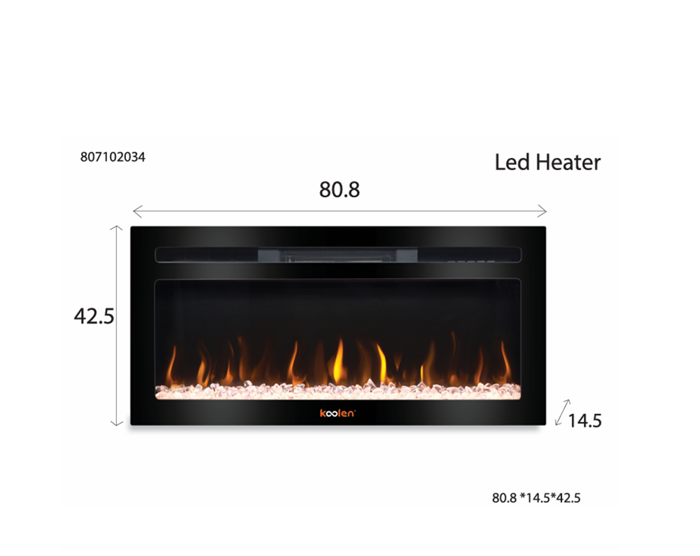 دفاية كولين كهربائية مع تأثير لهب وميزة سبيكر/بلوتوث 80.8 سم 2000 واط Koolen Electric Heater 807102034