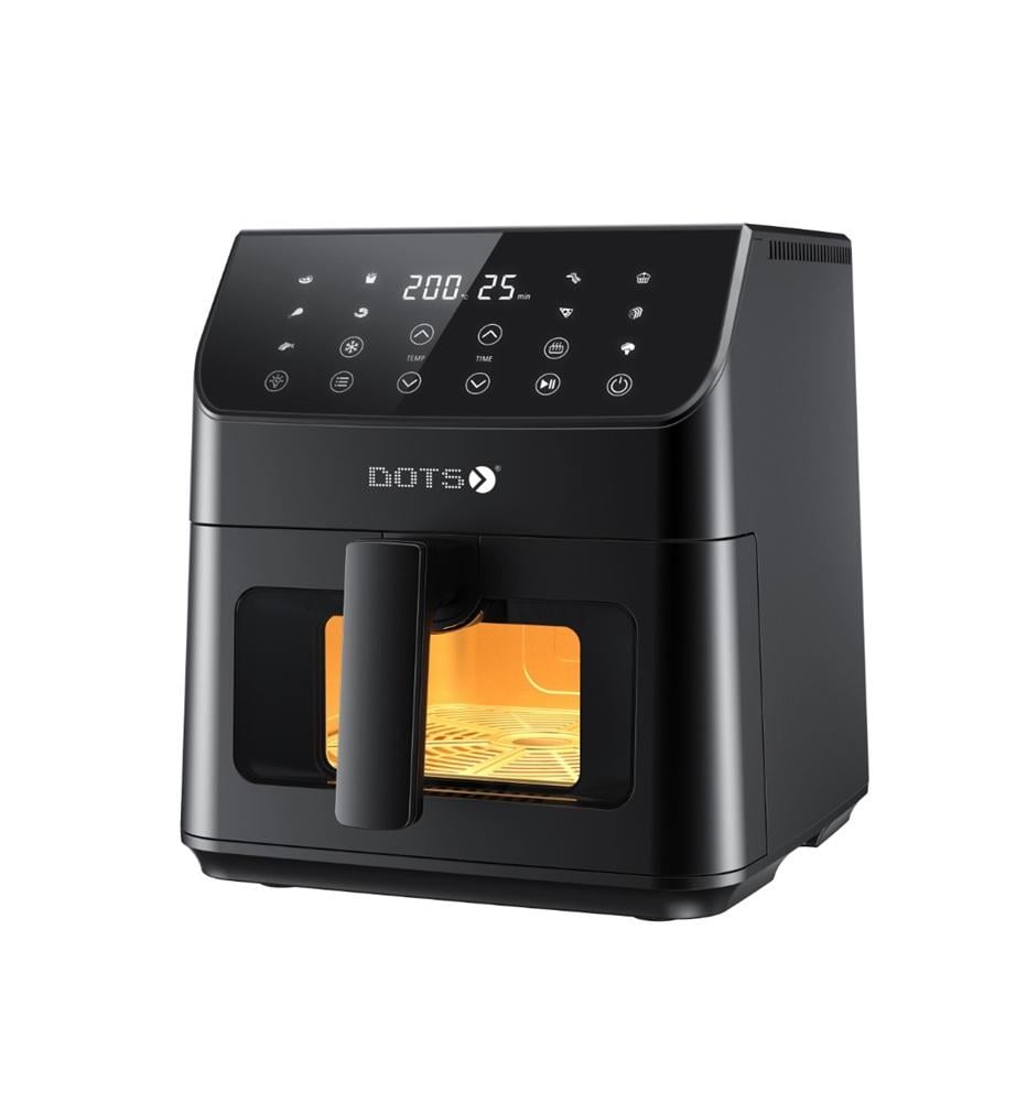 قلاية هوائية دوتس 6.5 لتر 1800 واط مع نافذة عرض مفتوحة لون اسود Dots Air Fryer CFA1018D6