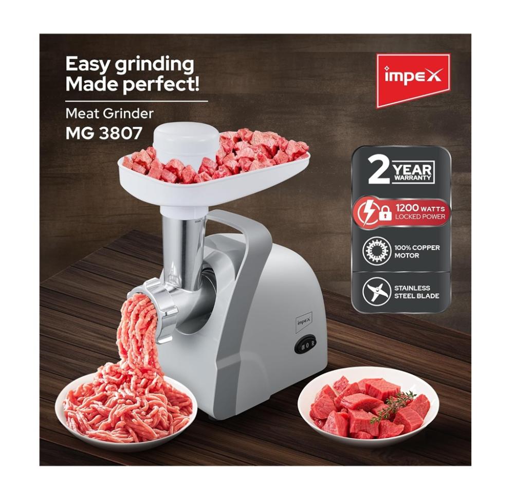 مفرمة لحم امبكس 1200 واط لون ابيض Impex Meat Grinder MG 3807