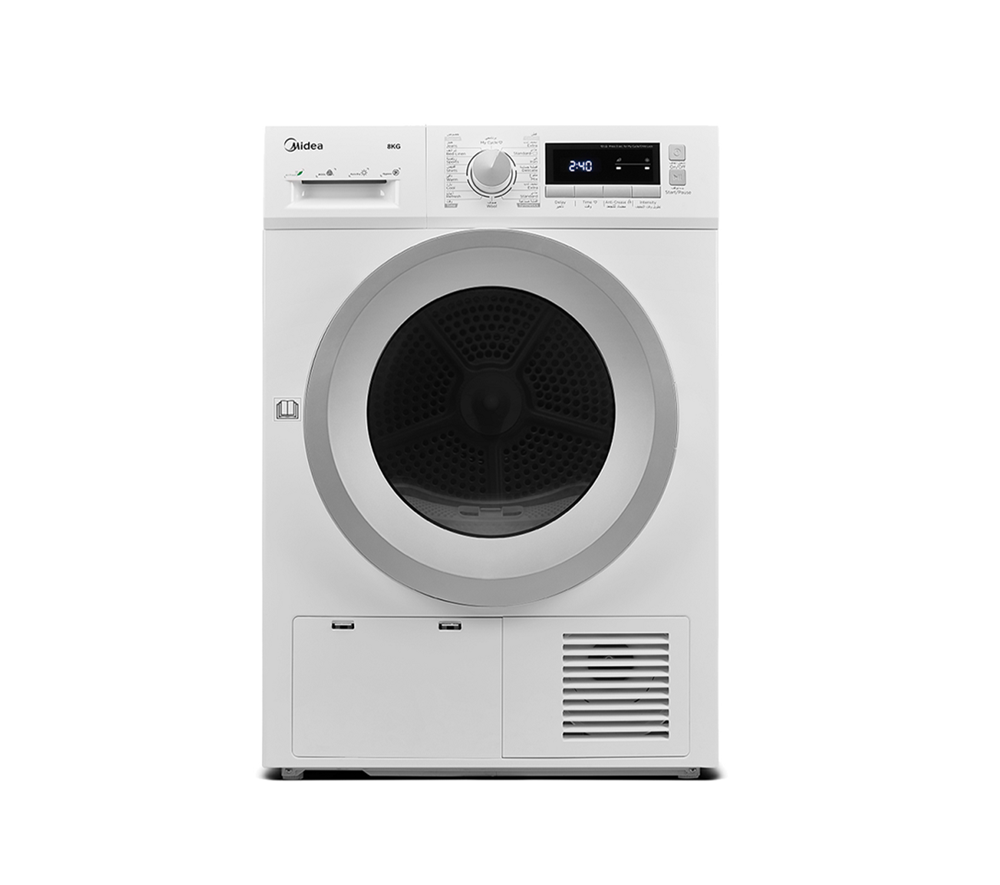نشافة ملابس ميديا تعبئة امامية 8 كج تجفيف بالتكثيف لون ابيض Midea Dryer Front Load 8 Kg MDG80C