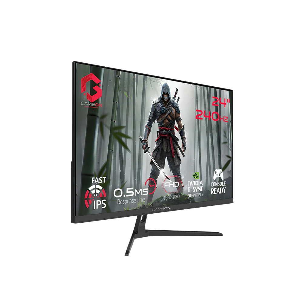 شاشة العاب احترافية جيم اون 24 بوصة 240 هيرتز 2.1 HDMI معدل تحديث 0.5MS لون اسود Gameon FHD1080P GOESP24240IPS