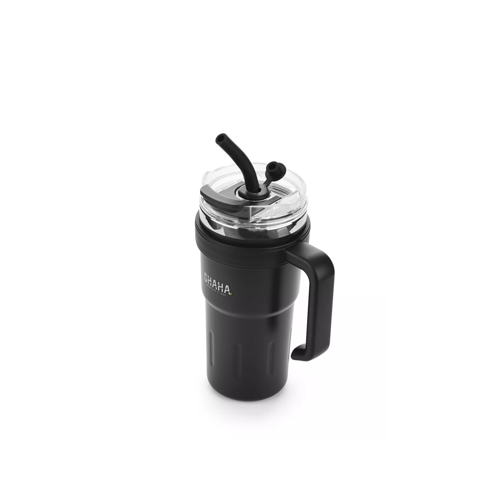 كوب حافظ للحرارة شاها 780 مل مع مصاص للشرب لون اسود Shaha Vacuum Bottle 311115117