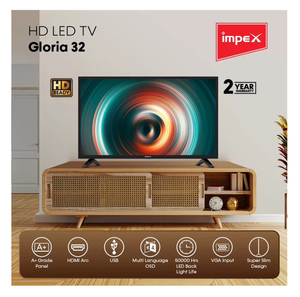 شاشة امبكس سمارت 32 بوصة اندرويد 14 Impex Smart HD TV 32 Inch GLORIA32S