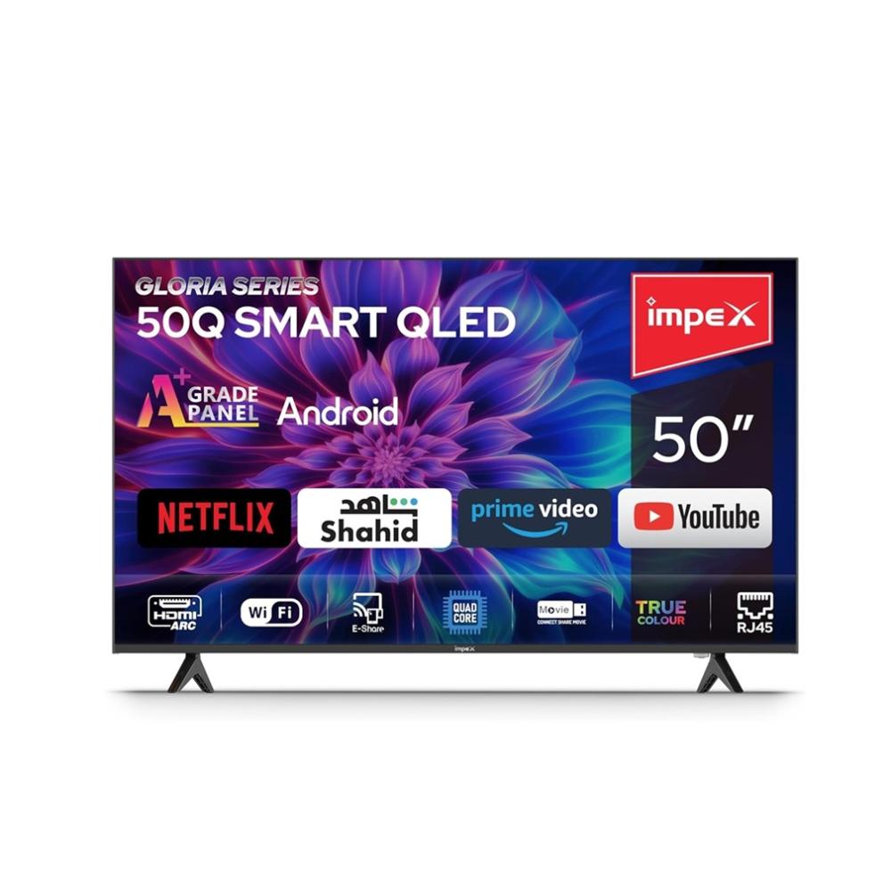 شاشة امبكس جلوريا سمارت كيو ليد 50 بوصة 60 هيرتز اندرويد 14 Impex Gloria Smart QLED 50 Inch GLORIA50Q