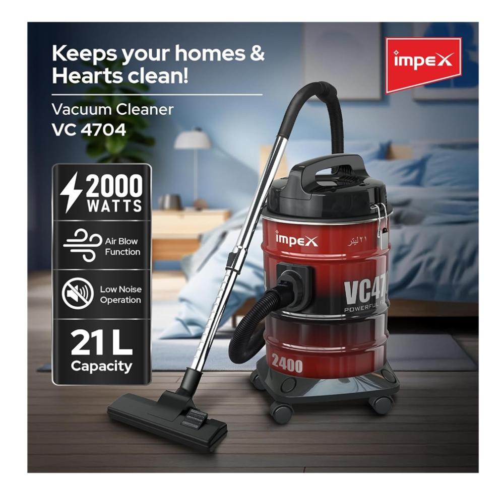 مكنسة امبكس 2000 واط 21 لتر Impex Vacuum Cleaner VC4704