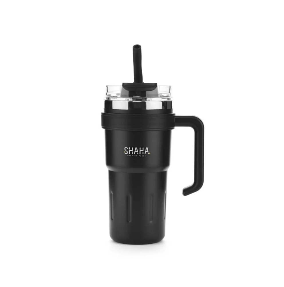 كوب حافظ للحرارة شاها 780 مل مع مصاص للشرب لون اسود Shaha Vacuum Bottle 311115117