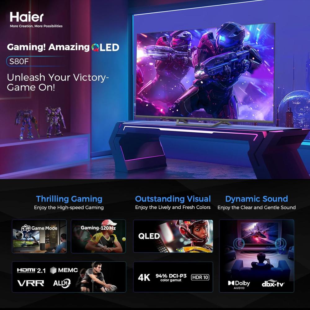 شاشة هاير سمارت 75 بوصة كيوليد 120 هيرتز جوجل تي في Haier QLED Smart Google TV H75S80FUX
