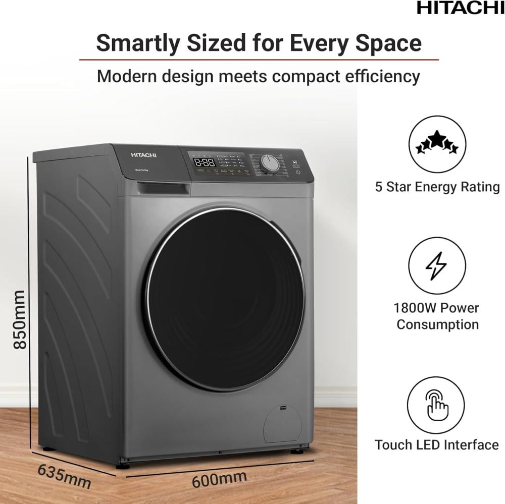 هيتاشي غسالة اوتوماتيك فتحة امامية 10.5 كج سلفر Hitachi BD-1054HVOS