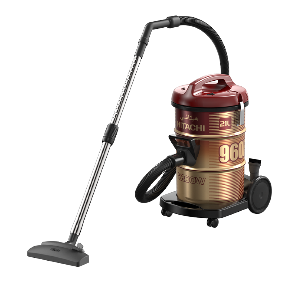 مكنسة هيتاشي برميل 2200 واط 21 لتر احمر / ذهبي Hitachi Vaccum Cleaner CV-960FWR