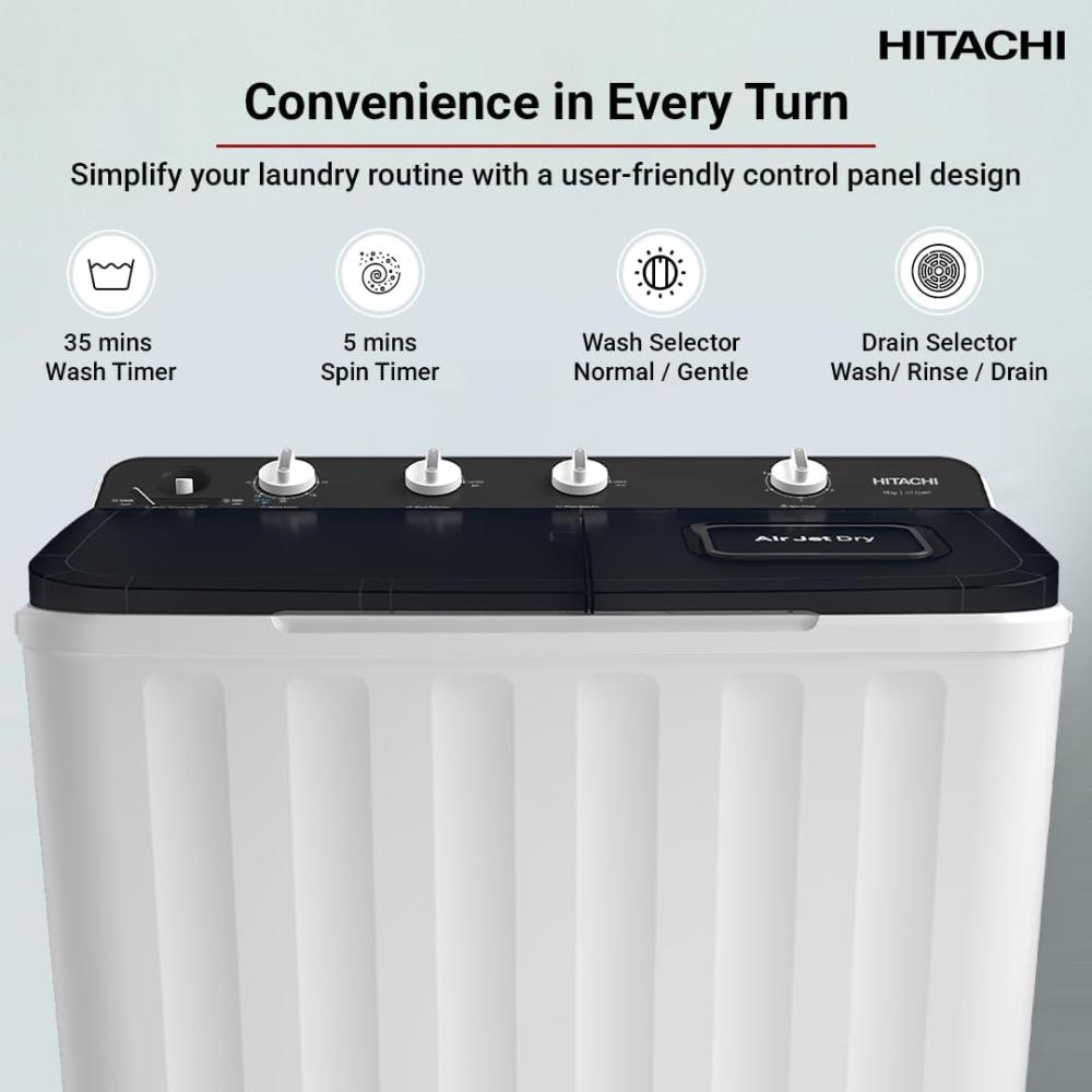 هيتاشي غسالة حوضين 12 كيلو غطاء اسود Hitachi LTT12JWTMRG