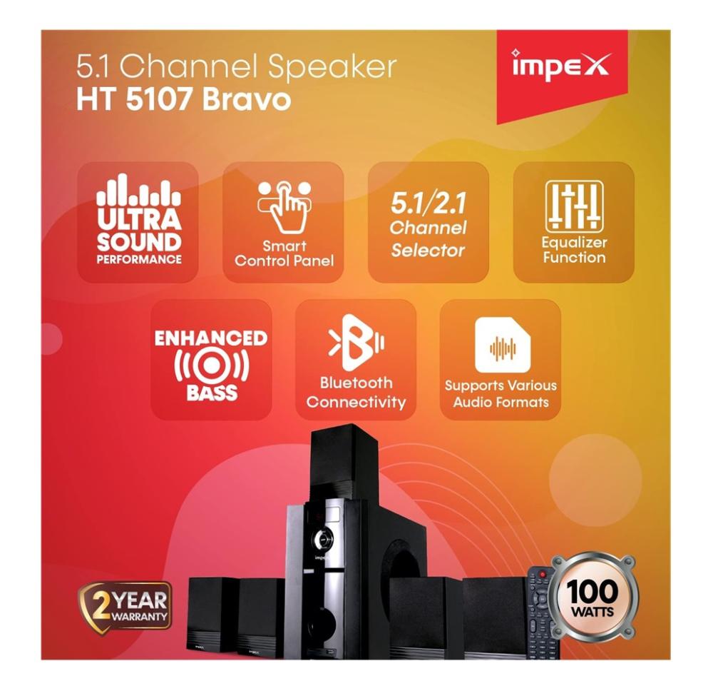 مسرح منزلي امبكس مع مضخم 5.1 بقدرة 45 واط لون اسود Impex 5.1 Channel Speaker HT5107